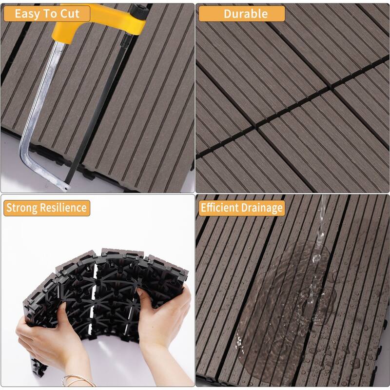 11.8" x 11.8" square wood-plastic composite deck tiles