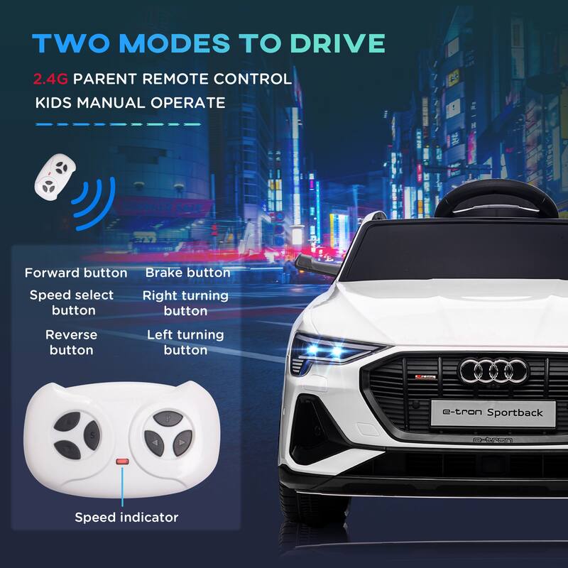 Audi E-Tron 12V Electric Kids Ride-On Car with Remote Control, Suspension System, MP3 Music, LED Lights, and Safety Belt
