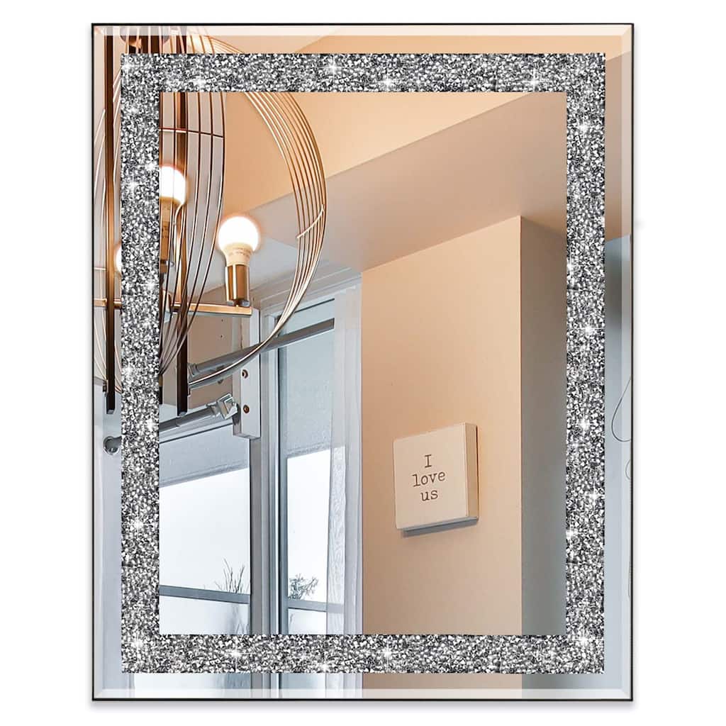 Rectangular Wall Mirror Crystal Crush Diamond Mirror for Home Décor Accent Mirror for Bathroom, Entryway and Bedroom, 16" x 20"