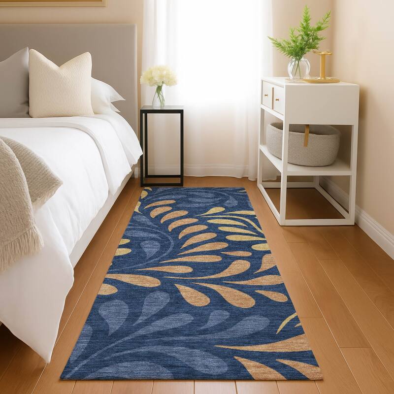 Machine Washable Indoor/ Outdoor Floral Arabesque Chantille Rug