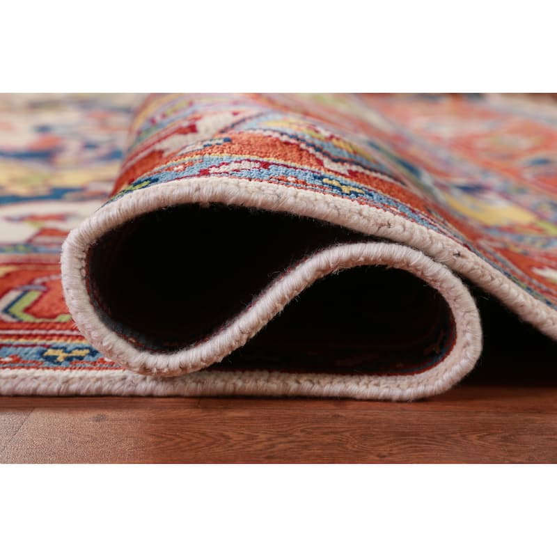 Ivory & Orange Medallion Heriz Serapi Indian Area Rug 9x12 - 9' x 12'