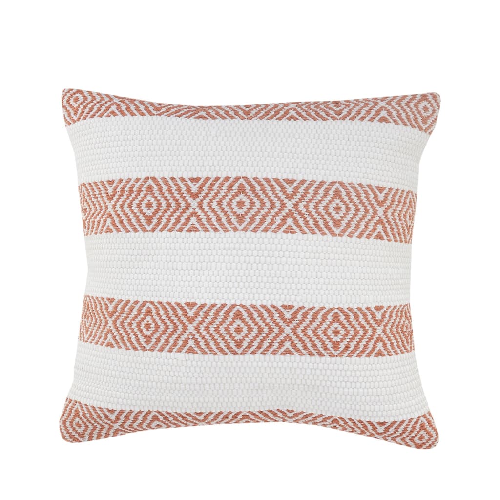 HomeRoots 20" X 20" Orange And White 100% Cotton Striped Zippered Pillow