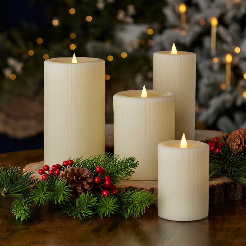 Fine Ribbed Motion Flameless Candle 4x8 Ivory
