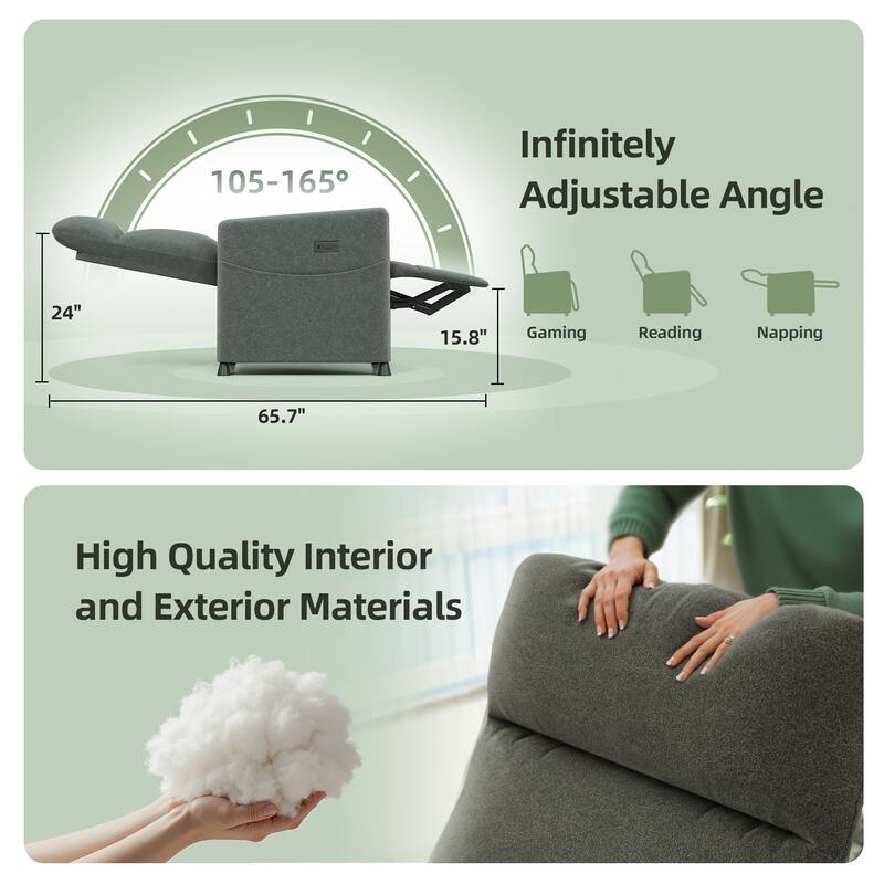 Power Recliner Chair for Adults - Modern Fabric Electric Recliner / Footrest, Padded Seat - Space-Saving Design