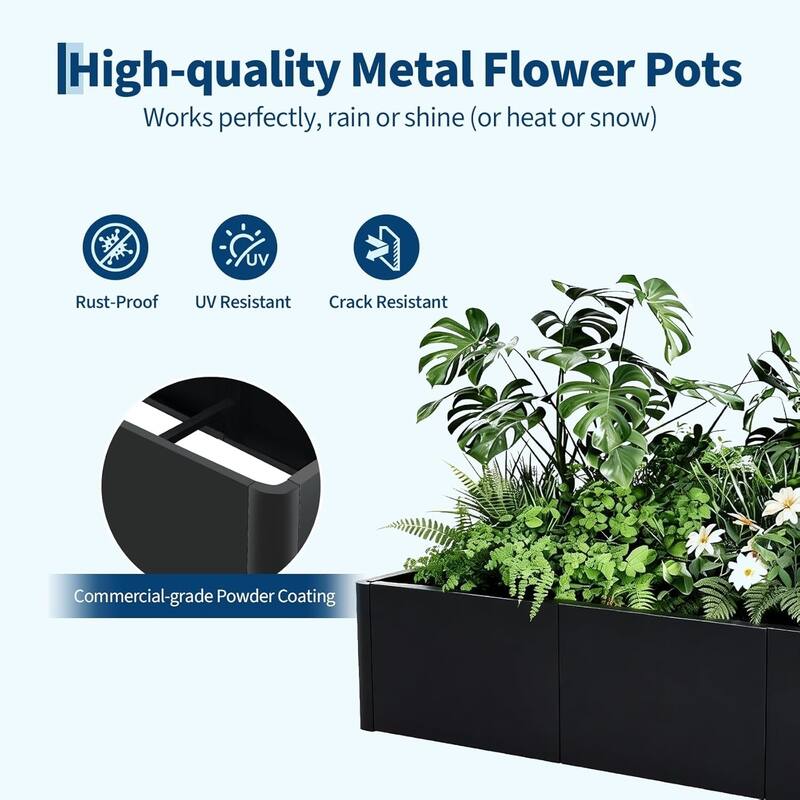 136x52x30cm Metal Planter Box with Snap-On Assembly Large Garden Planters for Indoor and Outdoor Use Without Base