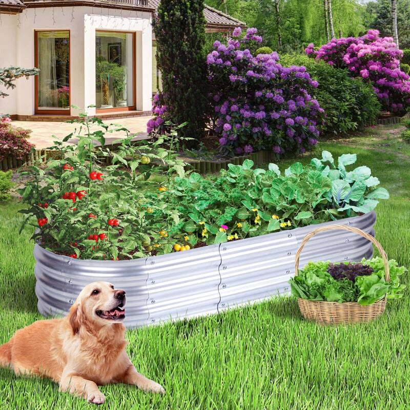 Aoodor Galvanized Raised Garden Bed Kit for Vegetables, Flowers, Herbs - Silver
