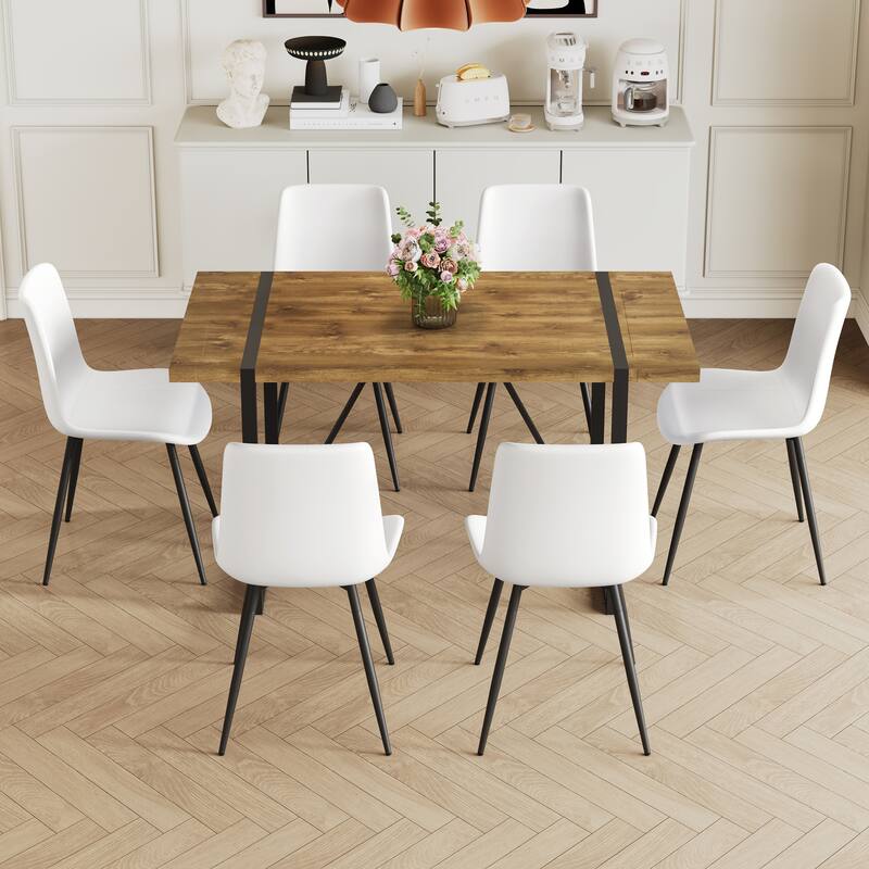 Table and chair set,with faux leather backrest cushion and metal legs