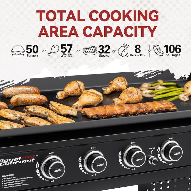 Royal Gourmet GB6000 44-Inch Black 6-Burner Flat Top Gas Grill Griddle