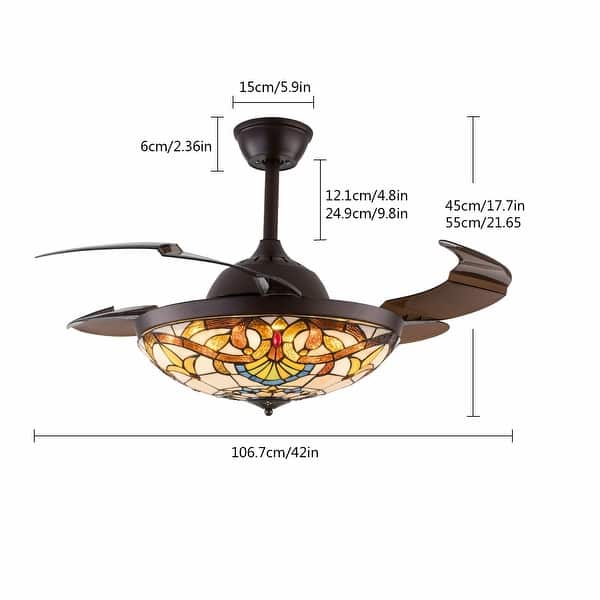 42 Inches Tiffany Style Ceiling Fan with Remote - 42 Inches