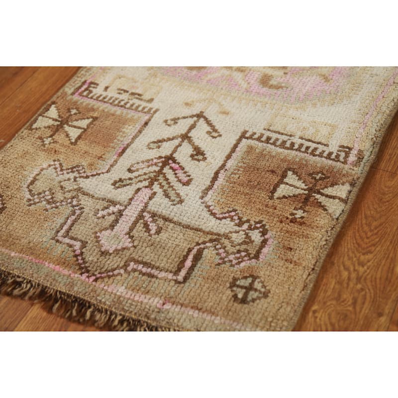 Tribal Anatolian Oriental Foyer Rug Handmade Geometric Wool Carpet - 1'6" x 3'1"