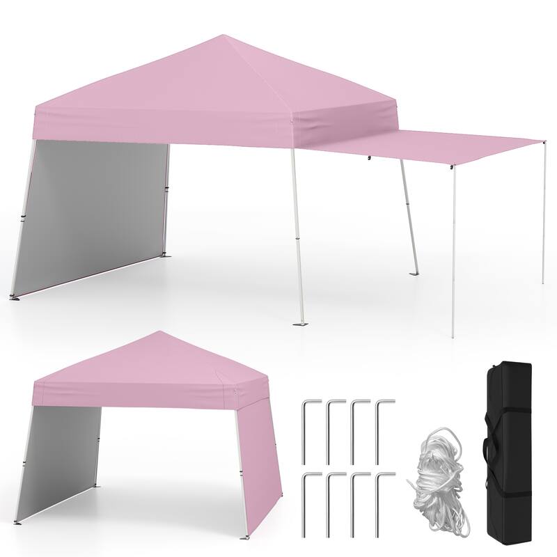 Gymax 14 X 9.2 FT Pop up Canopy Tent w/ 2 Convertible Sidewalls to - Pink