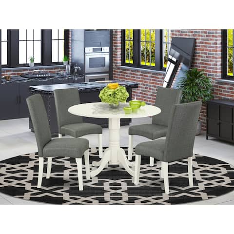Dining Set-Round 42" Kitchen Table with Two 9-Inch Drop Leaves and Parson Chairs in Linen Fabric (Pieces Option)