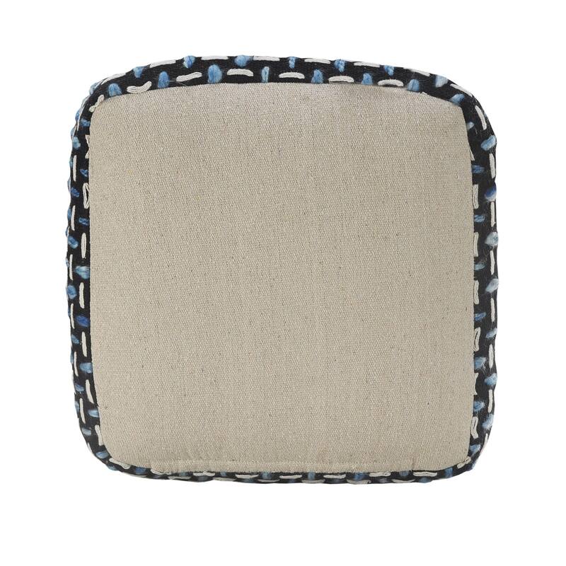 16" Contemporary Pouf Ottoman with Removable Cover and Textured Geometric Upholstery Cube