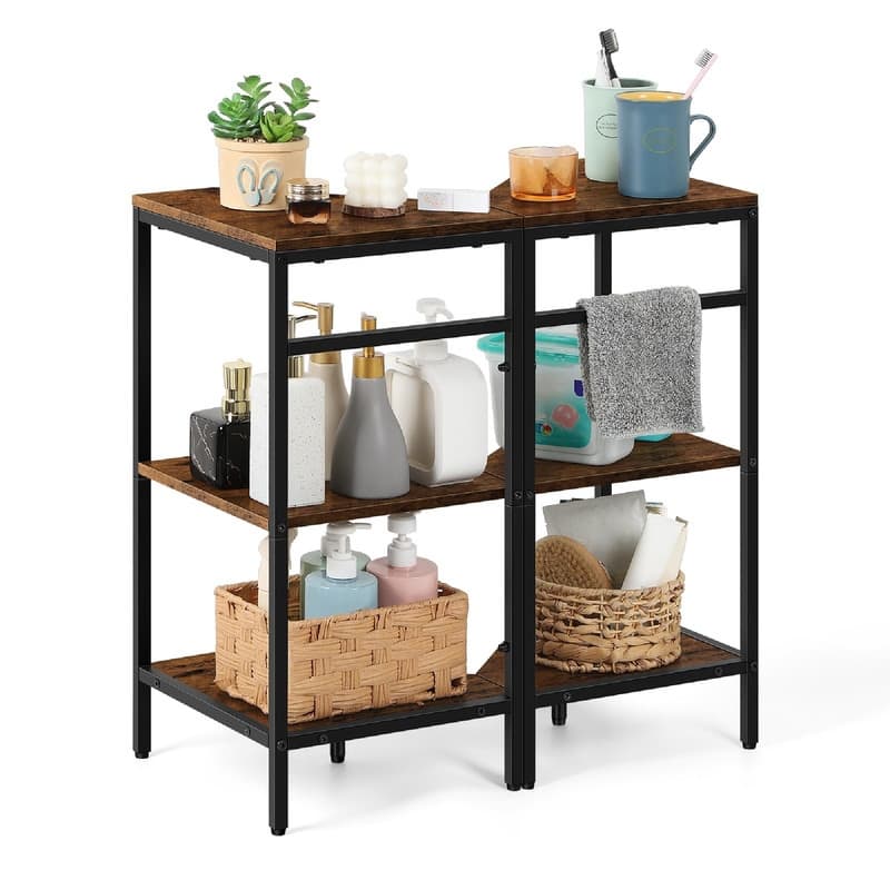 3 Tier Wooden Corner Shelves Standing - 23.62"D x 11.81"W x 24.6"H - Brown