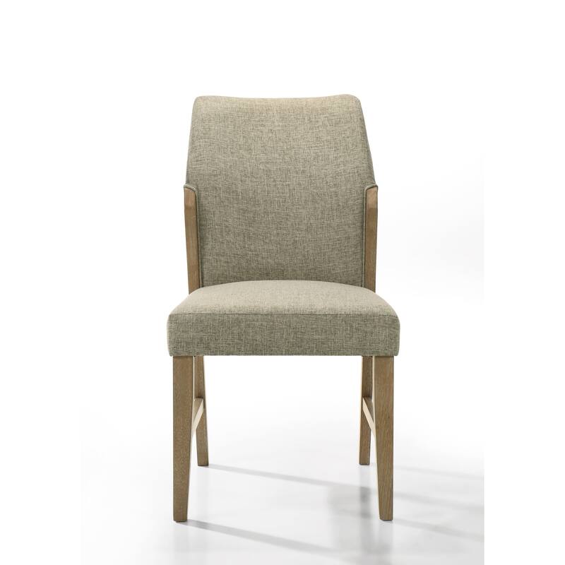 Set of 2 Beige Linen Dining Chair with Rustic Oak Finish Legs