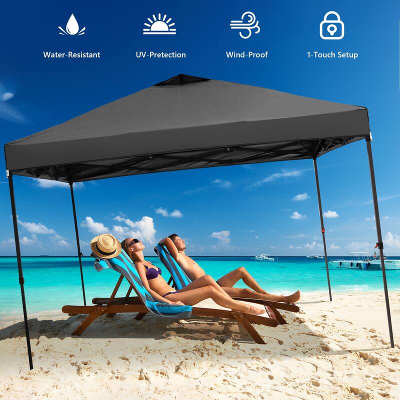 Ainfox 10x10 Pop Up Canopy Tent with 4 Sidewalls, Easy Set up with One Push Lift Outdoor Beach Gazebos with 4 Sandbags