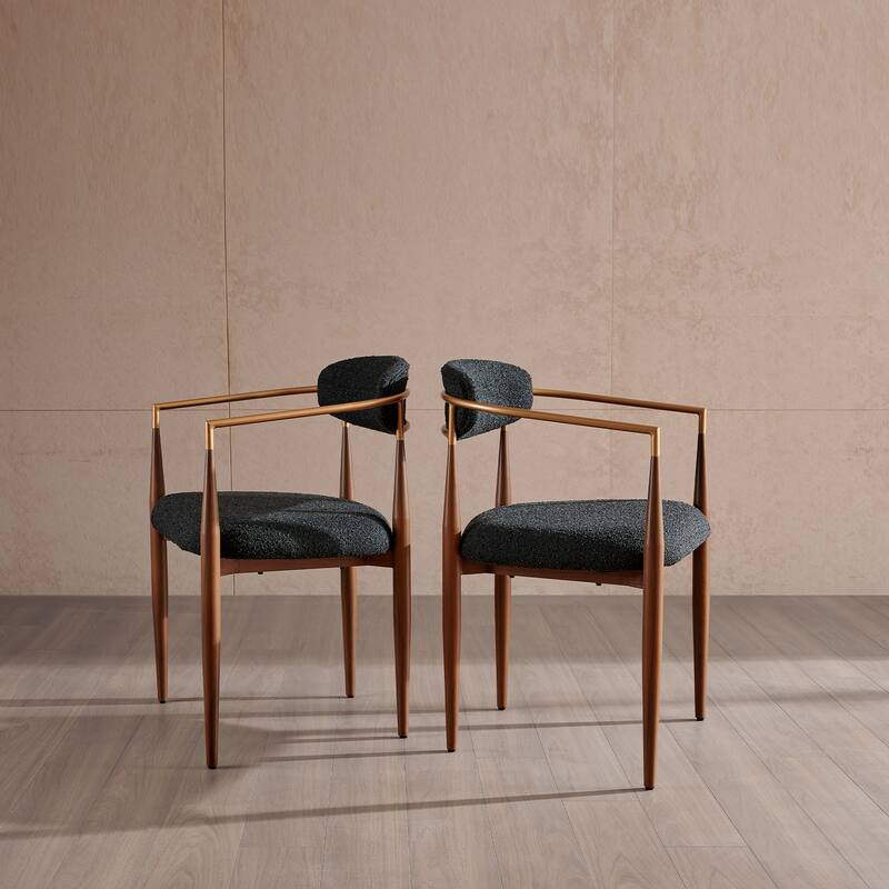 Morden Fort Modern Boucle Dining Chairs Armchair Set of 2 - Black