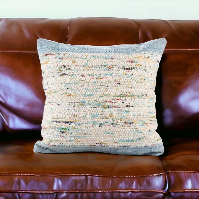 HomeRoots 20" X 20" Blue and Off White Abstract Cotton Pillow