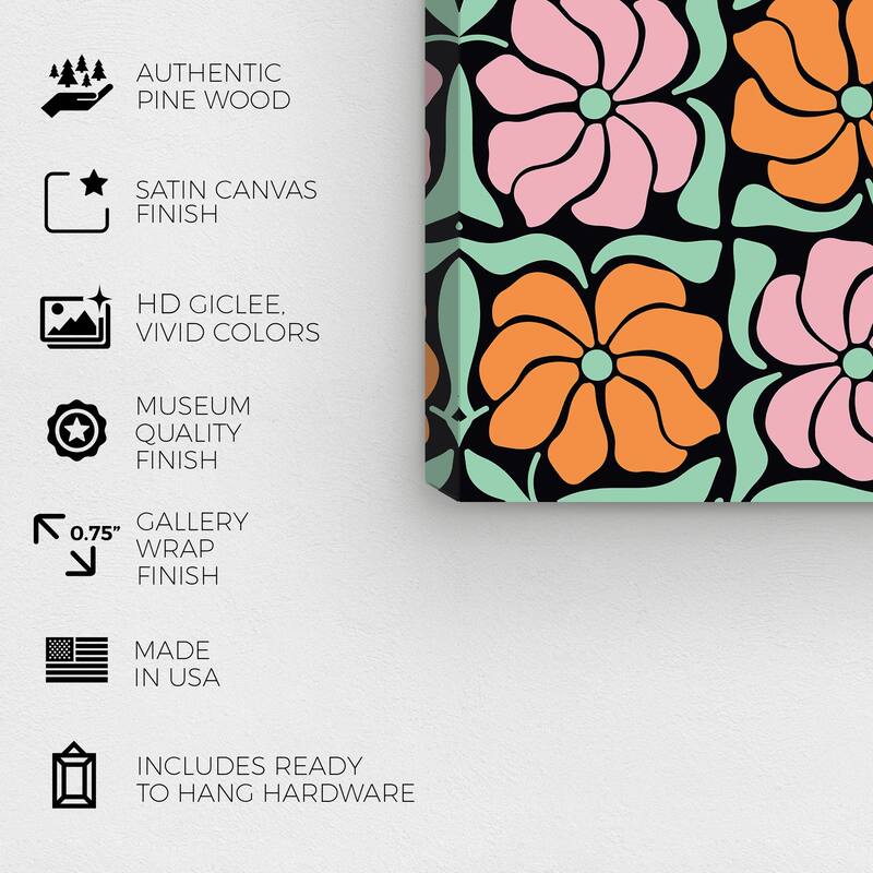 Wynwood Studio Canvas Floral and Botanical Sweet 16 Flowers Black and Mint Green Modern & Contemporary Wall Art Canvas Print