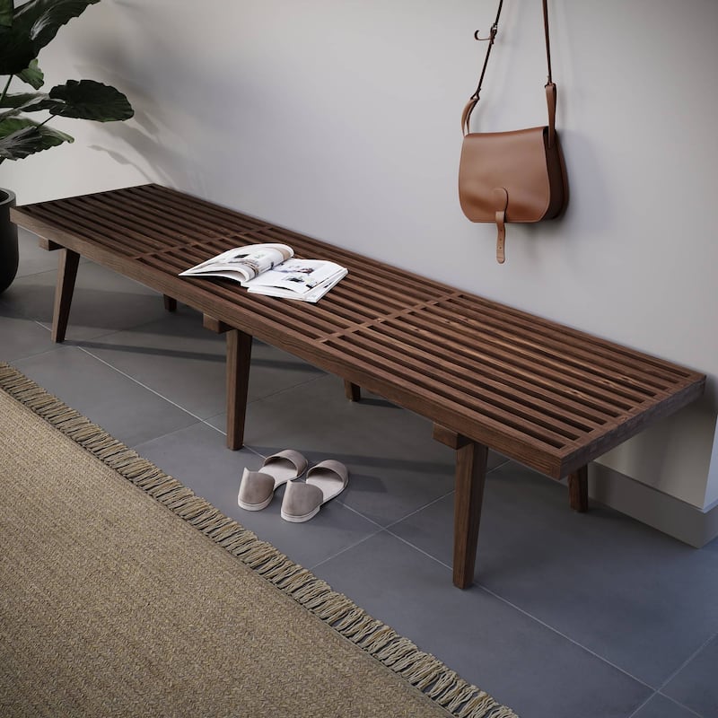 Leisuremod 5-foot Wide Slatted Platform Bench With Rubberwood Frame And Beech Wood Legs Slatted Design Inwood Collection In Black