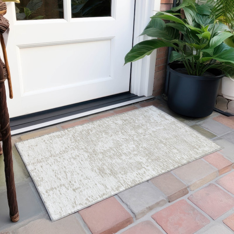 Machine Washable Indoor/ Outdoor Abstract Pixels Chantille Rug - Ivory - 1'8" x 2'6"