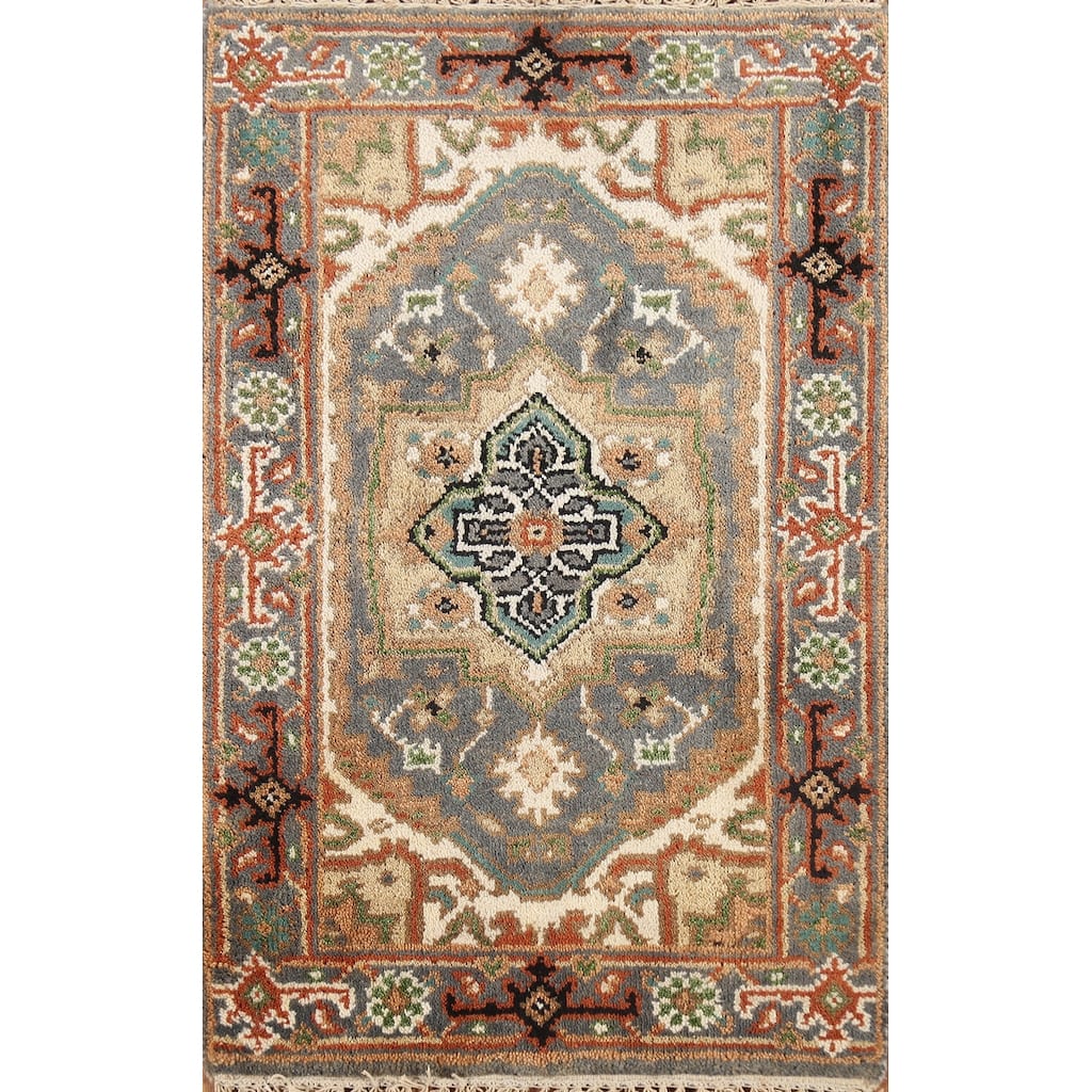 Grey Heriz-Serapi Indian Accent Rug Hand-Knotted Wool Carpet - 2'0"x 3'0"