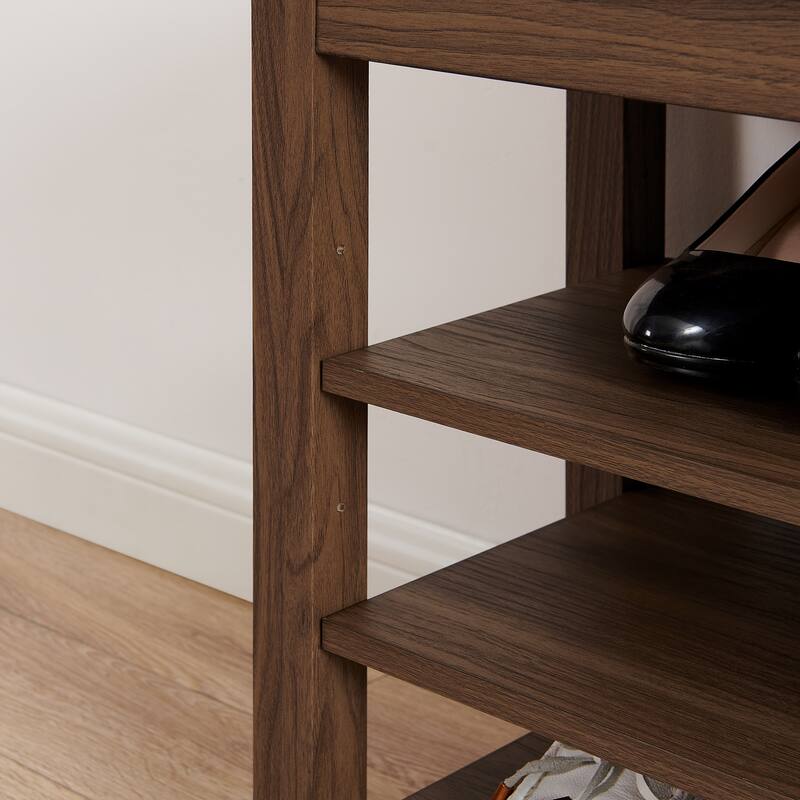 Height-Adjustable Shoe-Changing Bench With Comfortable Seat And Concealed Storage Space,Featuring Charcoal-Grained Wood