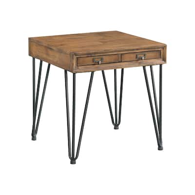 Modern End Table with Storage - Industrial Accent Table, Light Walnut Finish, 22x22x23 Inches - 23
