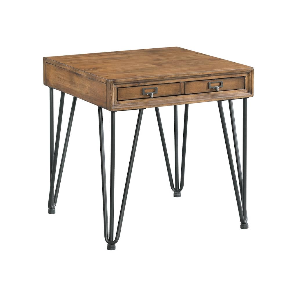 Modern End Table with Storage - Industrial Accent Table, Light Walnut Finish, 22x22x23 Inches - 23