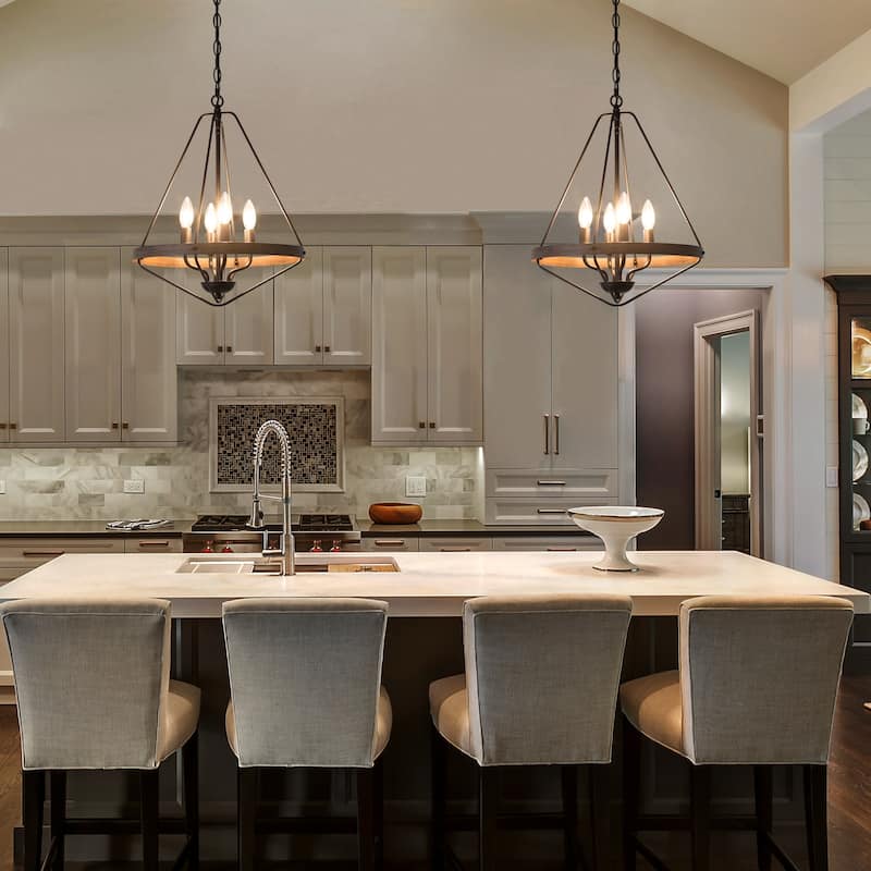 Farmhouse 4-Light Lantern Chandelier Kitchen Island Lights - L 15.5"x H 20"