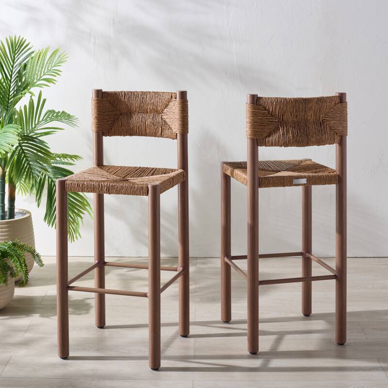 SAFAVIEH Couture Outdoor Patio Furniture Romona 30-inch Barstool, Fully Assembled (Set of 2) - 18"W x 20"D x 43"H
