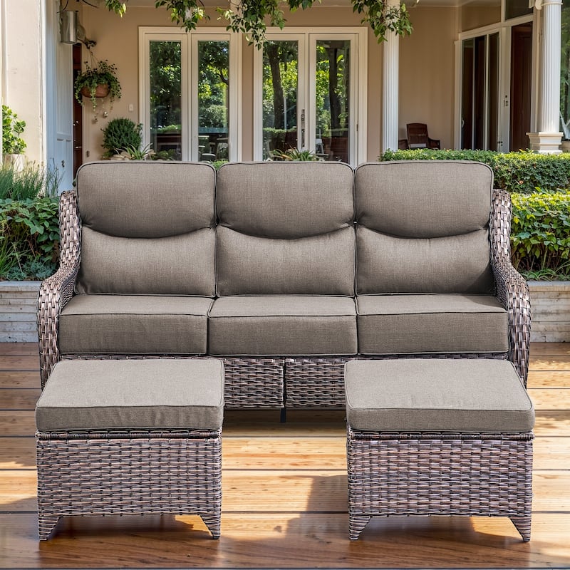 Gymojoy 3-Piece Patio Furniture Sofa Set with Ottomans, 6-Inch Ultra-Plush Cushions & Water-Resistant Olefin Fabric