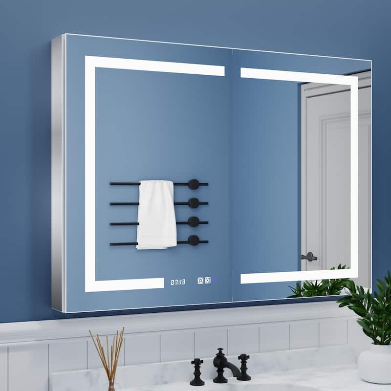 ExBrite LED Lighted Bathroom Medicine Cabinet with Mirror, Recessed or Surface - 44" x 32"