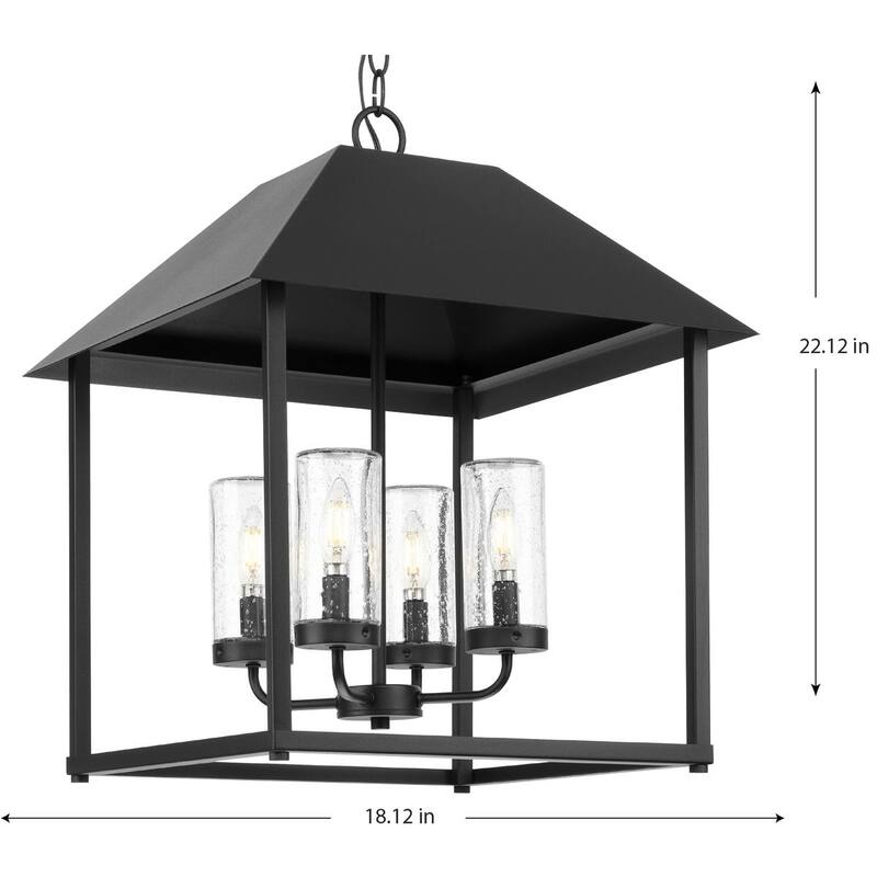 Chapel Collection Four-Light Textured Black Modern Farmhouse Outdoor Living Pendant - 18.12 in x 18.12 in x 22.12 in