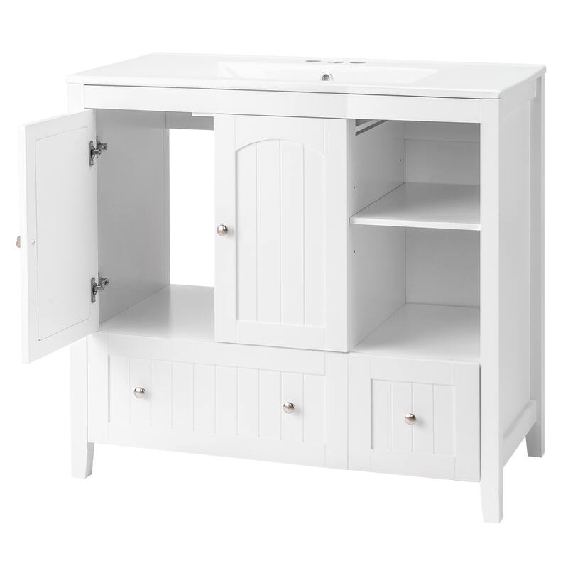 Modern Lacquered Bathroom Organizer Cabinet with Two Drawers and Dual Doors for Storage - 35.82”(H) x 18.11(W) x 32.28 (D)
