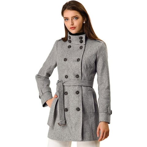 Women's Winter Stand Collar Double Breasted Outwear Trench Coat