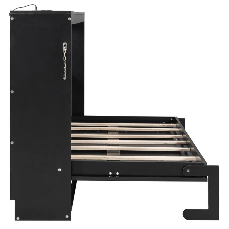 SideFold Murphy Bed with Geometric Art Panels, USB Power Hub & LED Glow by Harper&Bright Designs