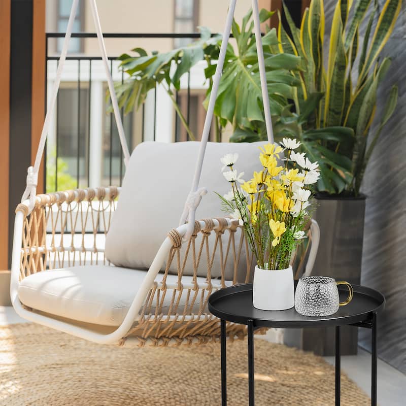 Black Metal 2-Tier Round End Coffee Table with Removable Trays and Adjustable Feet for Home or Patio - 17.3” x 17.3” x 20.5”