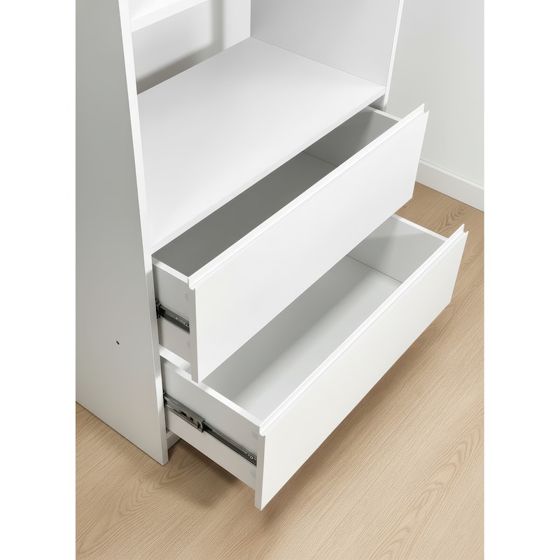 Prosper White Freestanding Walk in Wood Closet System - 125.6"W x 15.7"D x 83" H