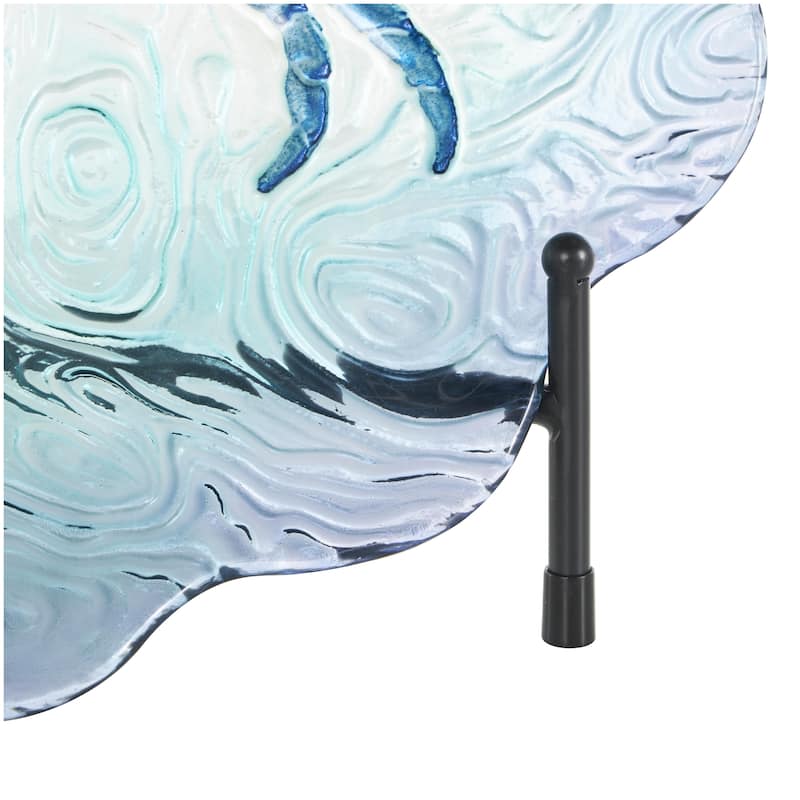 Glass Crab Ombre Decorative Plate Charger with Wavy Edge and Swirl Patterns - Blue - Roche River Decor