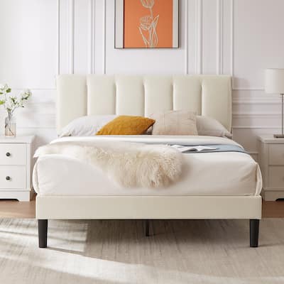 Javlergo Velvet Upholstered Platform Bed Frame with Adjustable Headboard