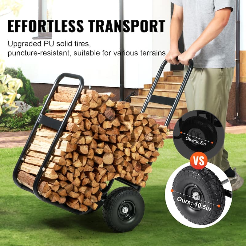 UIMOSO Firewood Log Cart, 250 lbs Capacity, Outdoor and Indoor Wood Rack Storage Mover with PU Wheels & Waterproof Cloth