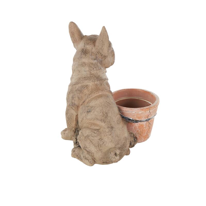 Resin Dog Textured Indoor Outdoor Planter with Antique Pot - Brown - Roche River Decor