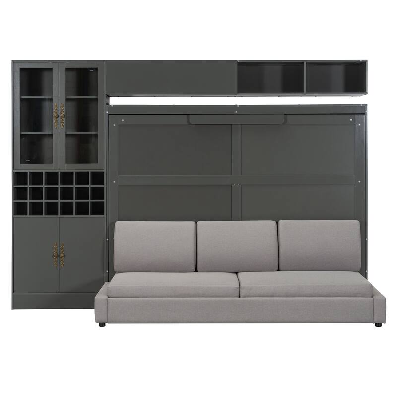 Queen Size Murphy Bed Wall Bed with Sofa , Shelves USB & Light