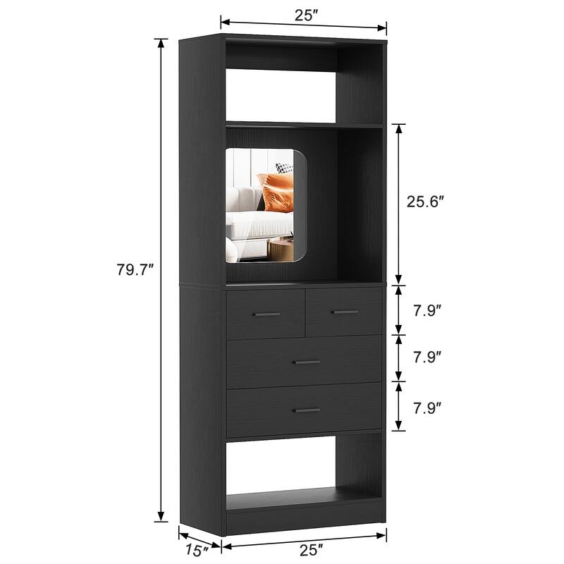 Cimly Set of 3 Corner Closet System with Drawers and Mirror, Multi-functional Closet Organizer with Shoe Racks
