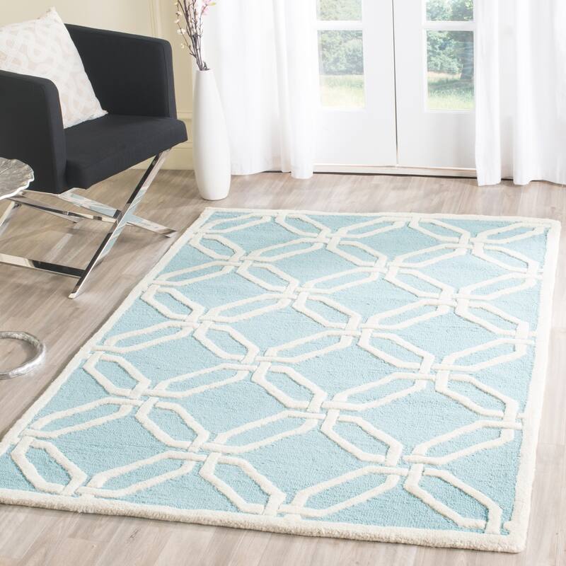 SAFAVIEH Handmade Cambridge Nhung Modern Moroccan Wool Rug - 3' x 5' - Light Blue/Ivory