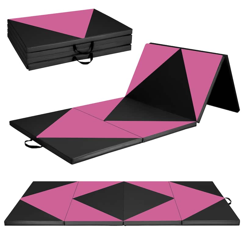 Gymax Gymnastics Gym Mat 4-Panel Folding Lightweight Gymnastics - Pink