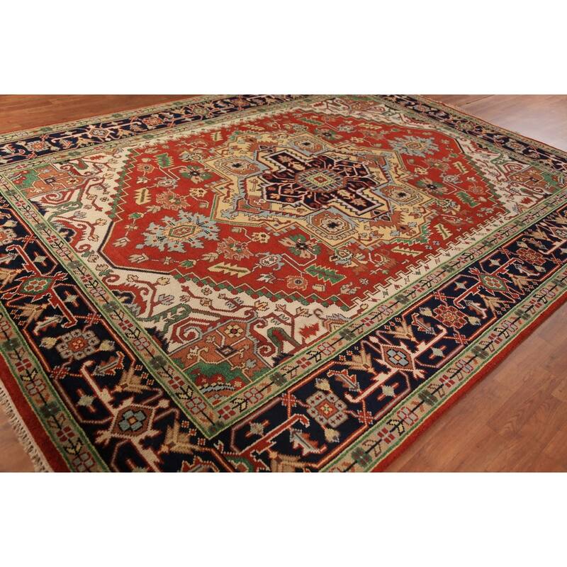 Geometric Heriz Serapi Oriental Area Rug Handmade Wool Carpet - 8'11" x 11'9"