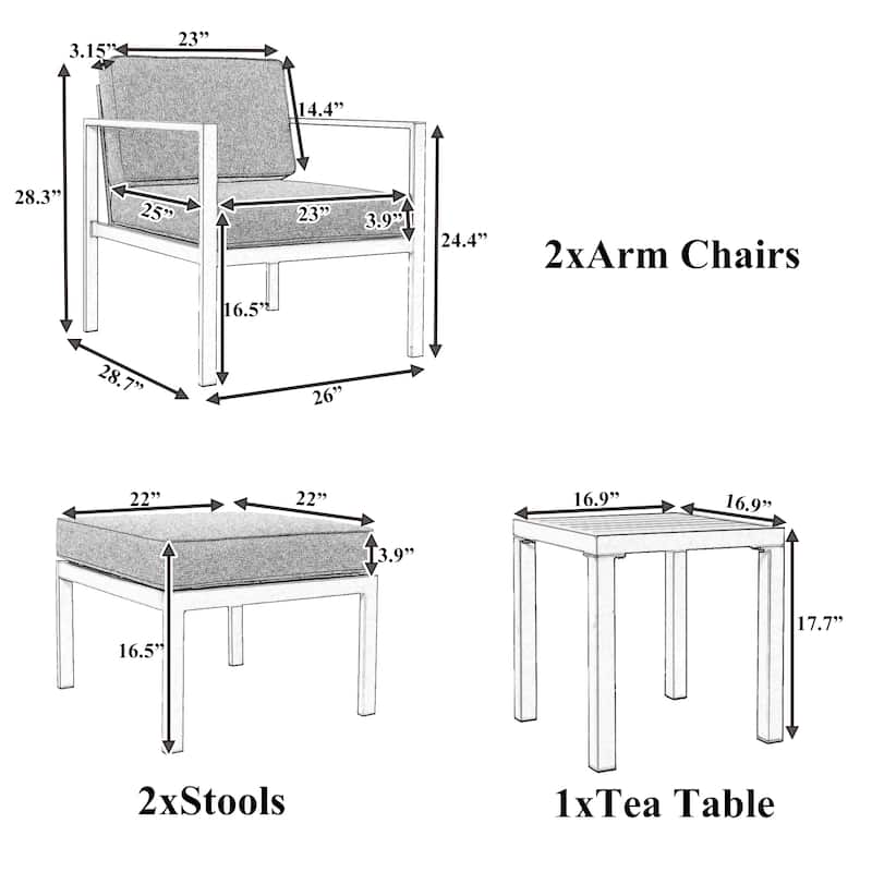 Clihome Aluminum Patio 5-Pcs Alloy Conversation Set Sofa Set