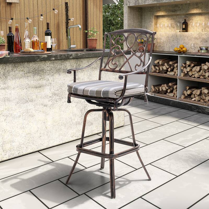 Crestlive Outdoor Patio Bar Height Swivel Bar Stool with Sunbrella Cushion